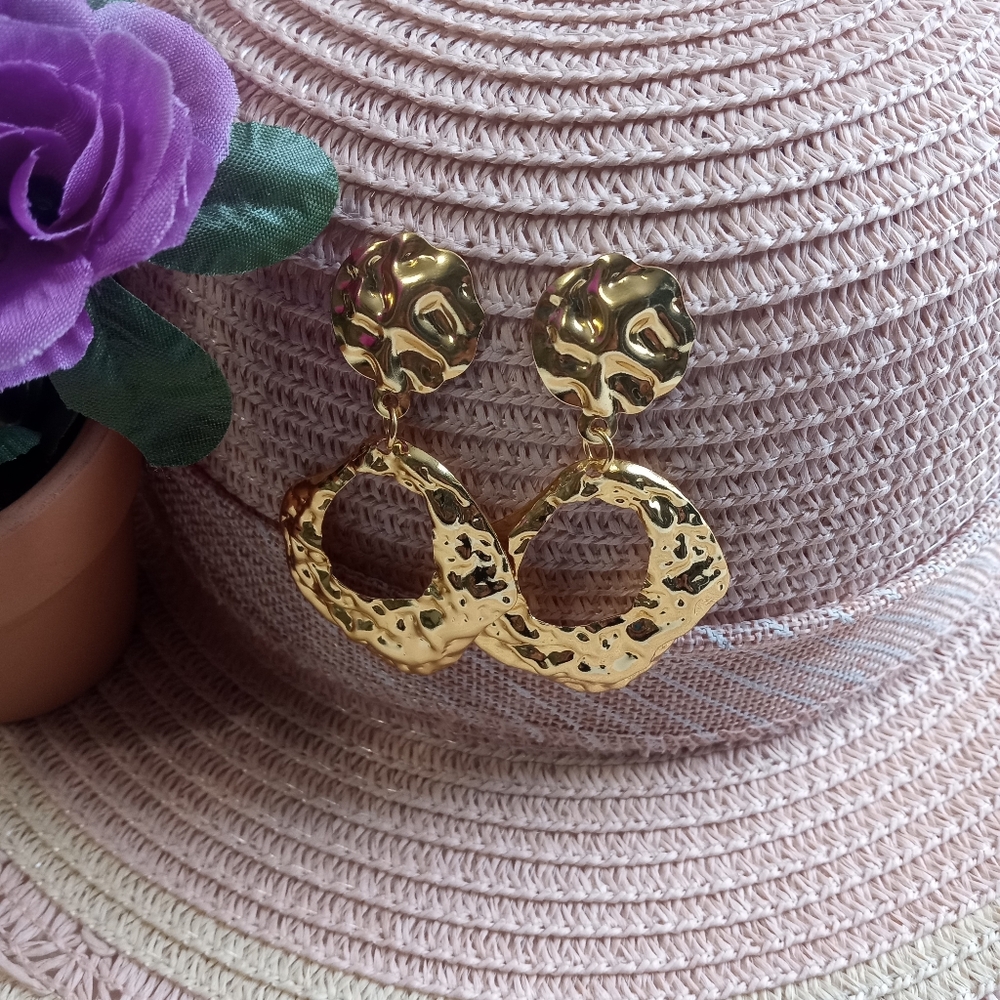 Goldtone Hammered Fashion Earrings - Picture 2 of 3